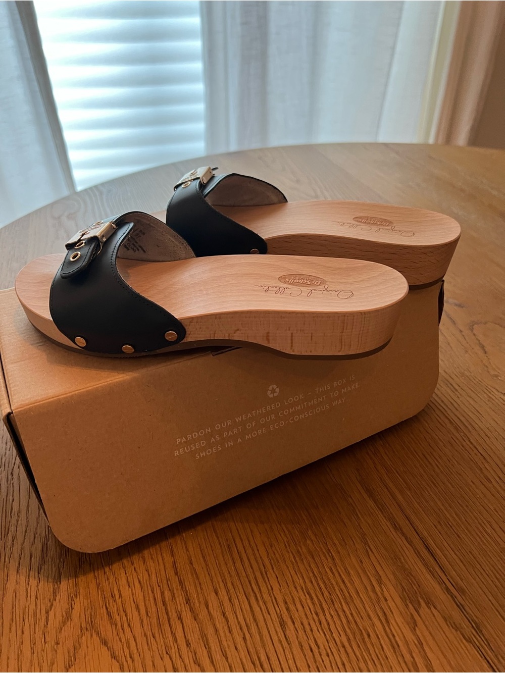 Dr. Scholl's navy the original icon   Leather Slide Mules wood summer adjustable - Picture 4 of 12
